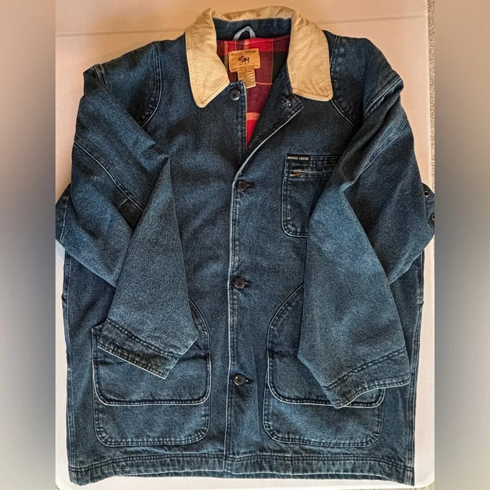 VINTAGE MOOSE CREEK 100% Cotton Denim Jean Barn Coat with Flannel Lining Sz XL - Picture 3 of 14